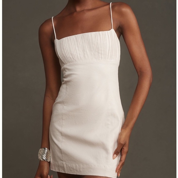 NWT! Anthropologie The Ophelia Sleeveless Linen Slim Mini Dress Maeve Light Sand - Picture 6 of 10